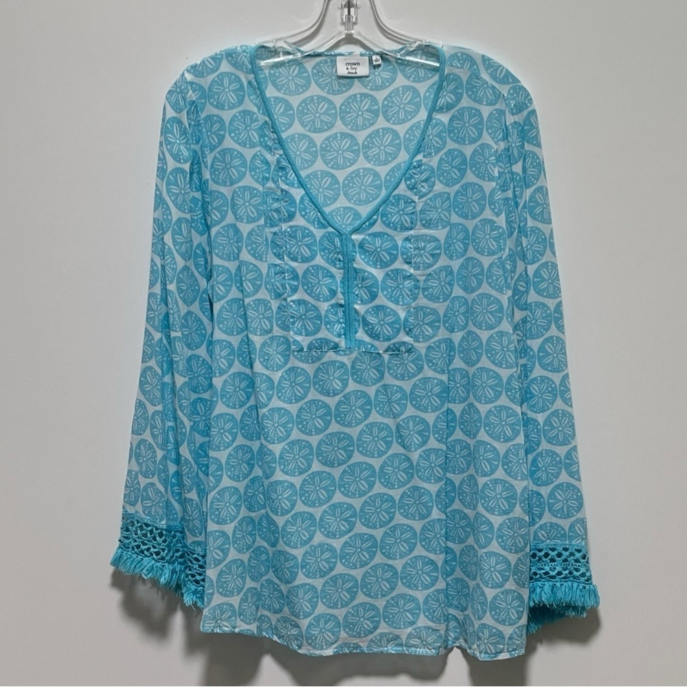 Crown & Ivy Beach lightweight blue cotton sand dollar Swim Cover-Up or Tunic top